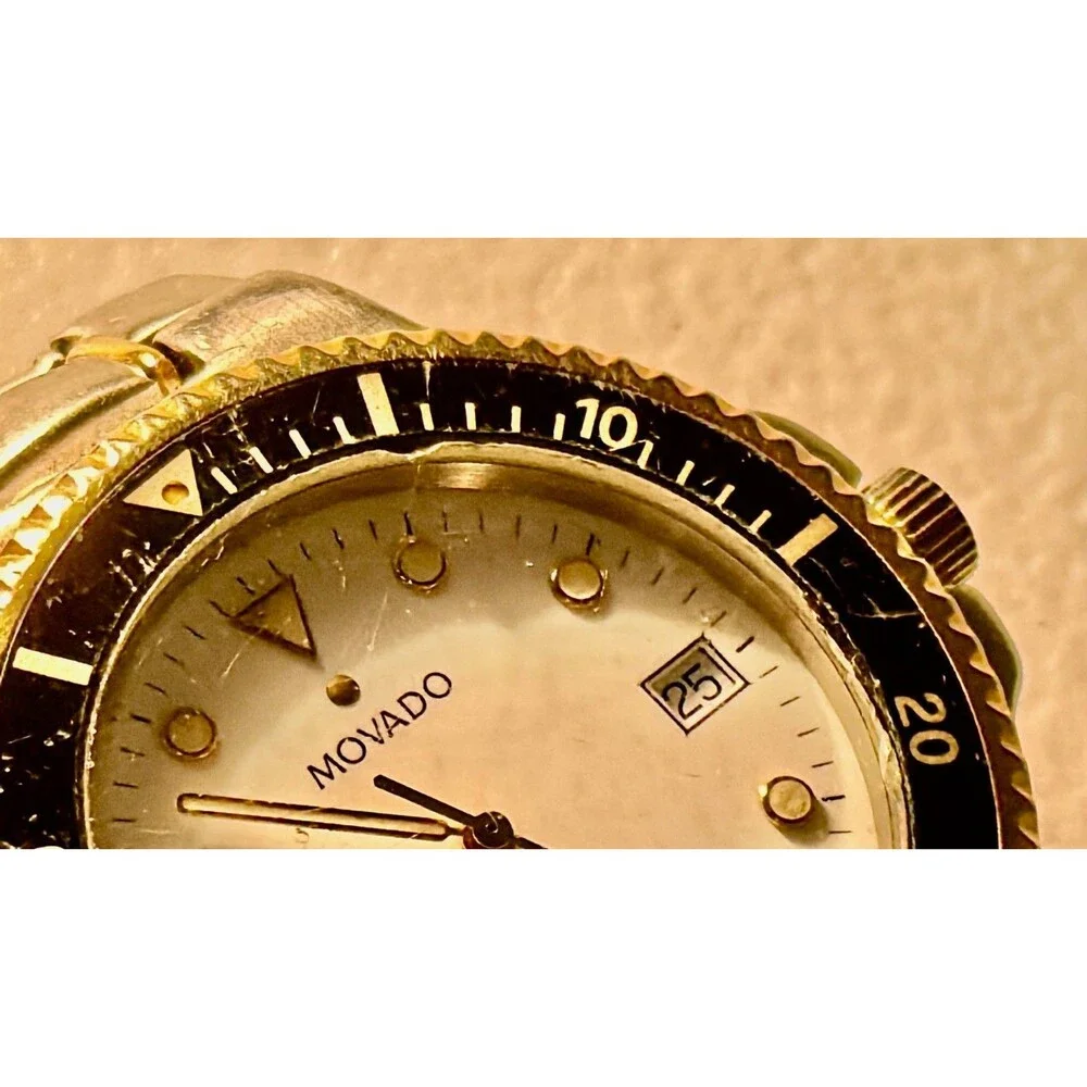 VTG Mens Movado divers watch 2 tone 330ft good condition B1–A4-872 New Battery